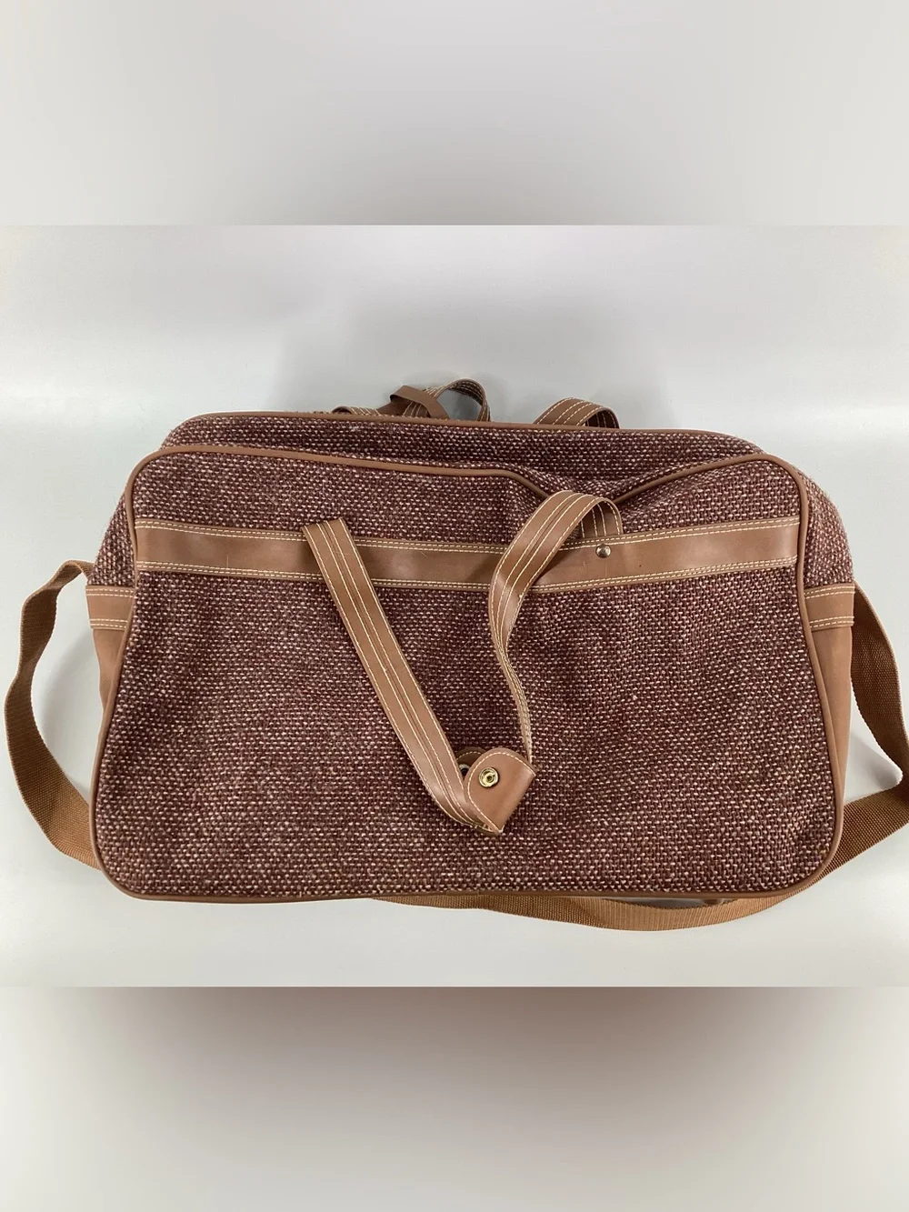 Oscar de la Renta Brown Tweed 3pc Travel Tote and Matching Crossbody Bags